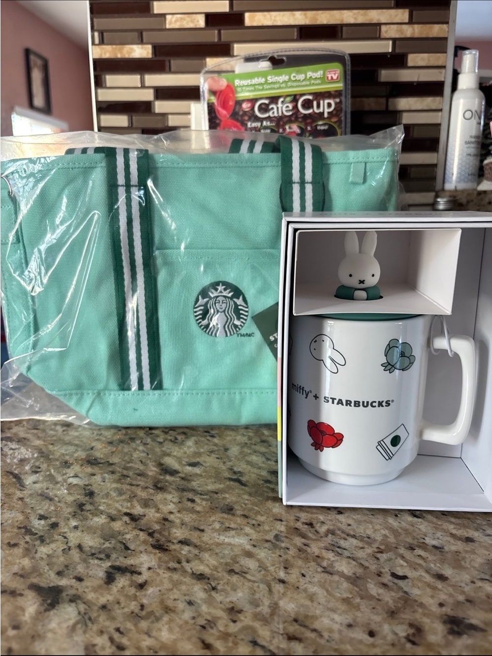 Starbucks Mint Green Tote Bag & White Miffy Ceramic Mug
